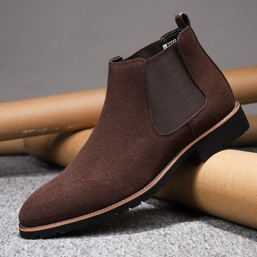 Mens Leather Boots Matte Male Casual Shoes Round Head Slip On Big Size Brown
