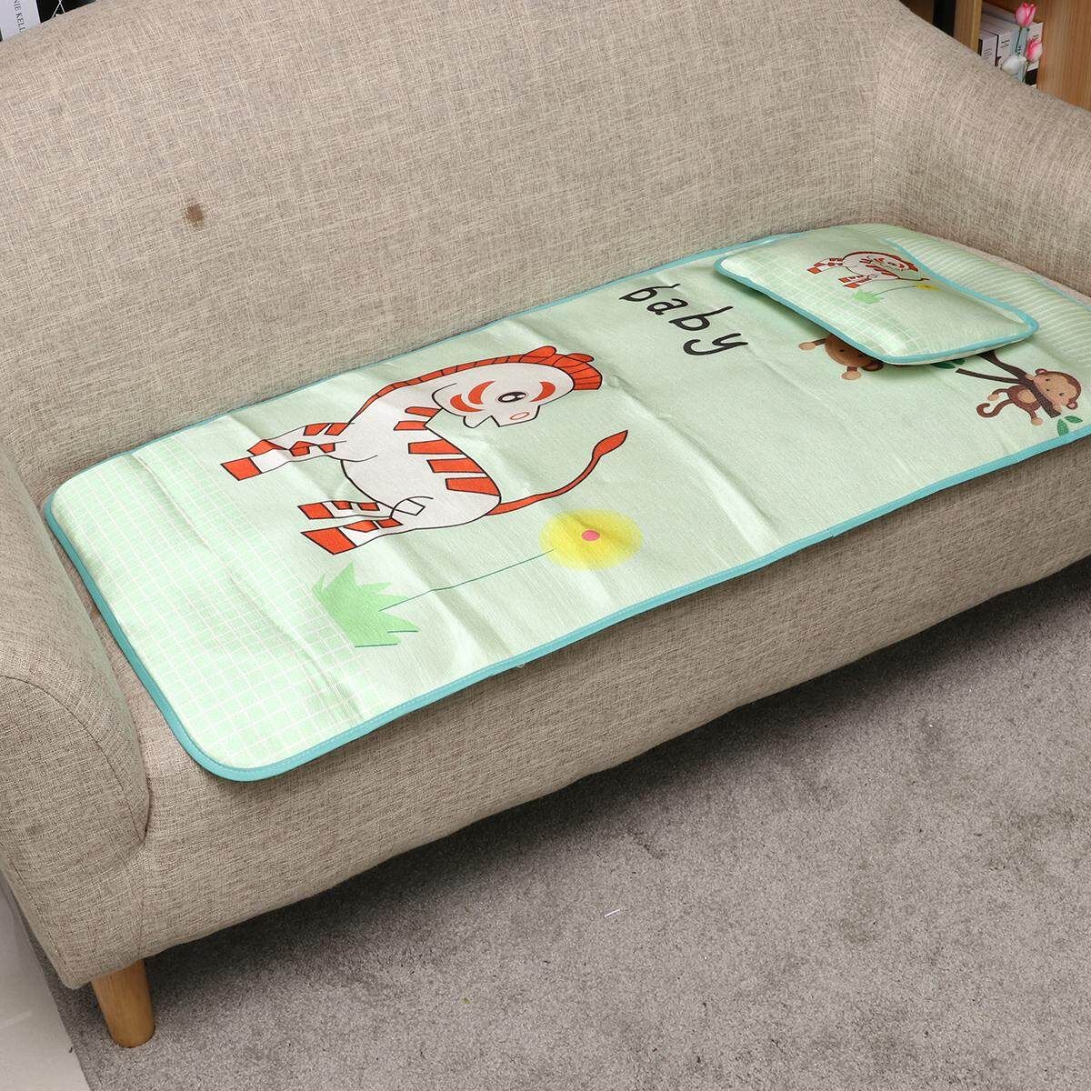 4 Styles Baby Summer Foldable Cool Sleeping Ice Silk Bed Mat With Pillow Set 120*60cm Green Zebra