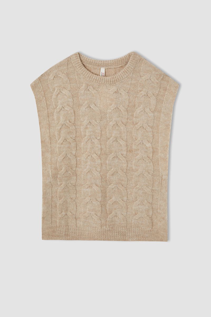 Girl - Regular Fit Crew Neck Tricot Pullover - Beige