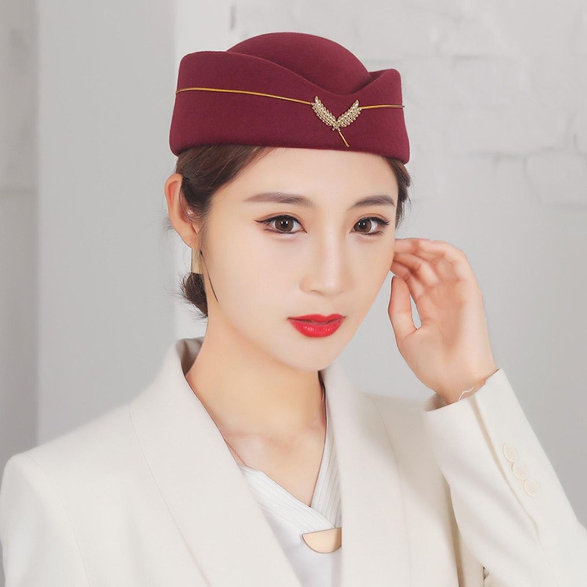 Air Hostesses Beret Air Hostesses Hat Formal Uniform Cosplay Wine Red