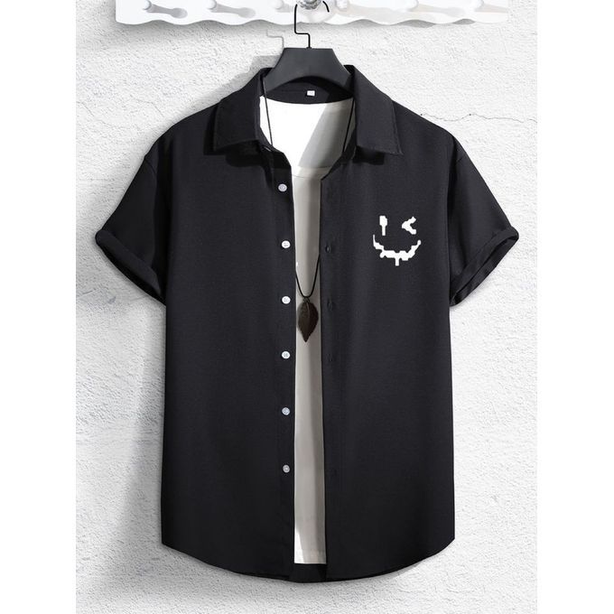 BLACK BUTTON UP SHORT SLEEVE SHIRT(WBT) AND POCKET DESIGN