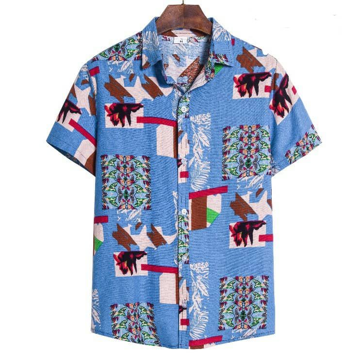 Men's Short Sleeve Casual Printed Shirt - Blue