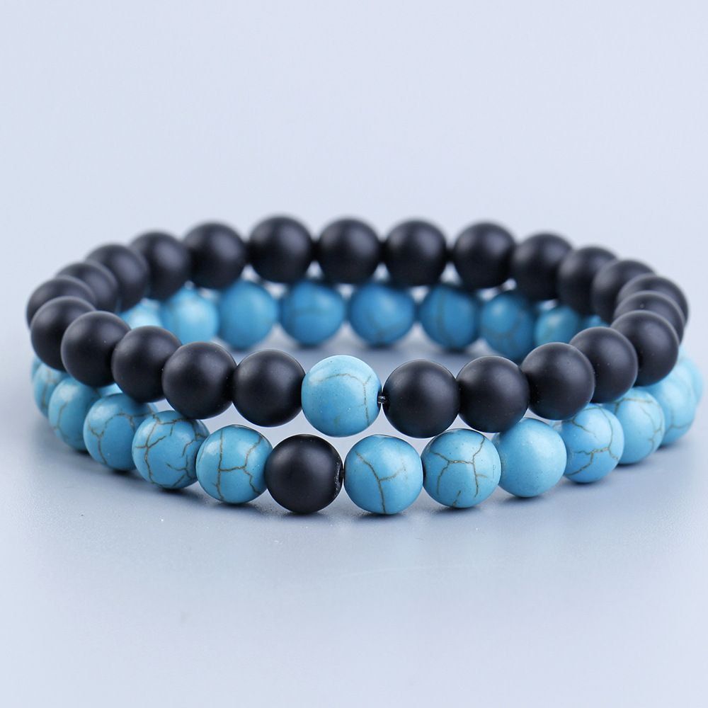 2 IN 1 Crystal Matts Stone Beads Bracelet Black,Blue Green