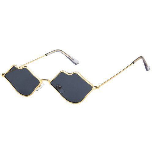 Ladies Trend Metal Personality Small Frame Lip Sunglasses Grey Lens