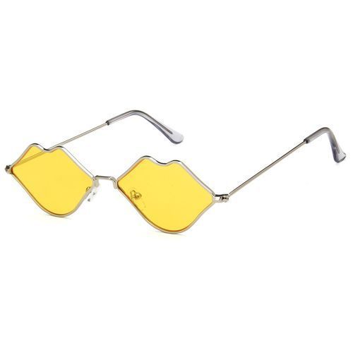 Ladies Trend Metal Personality Small Frame Lip Sunglasses Yellow Lens