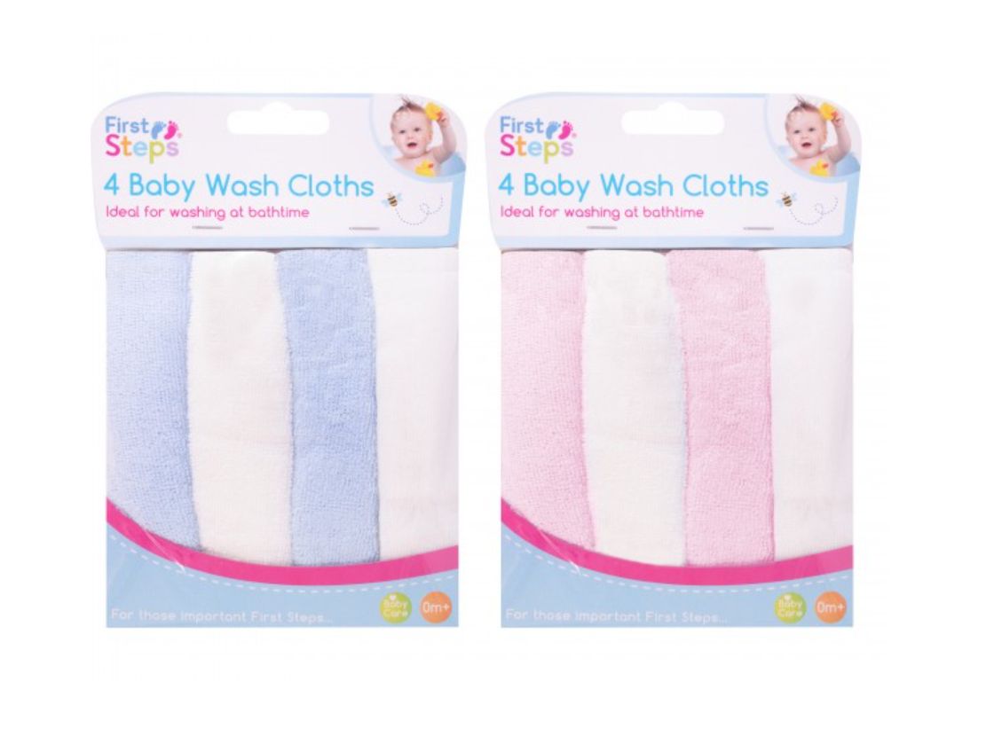 Baby Wash Cloths 8pcs - White Pink And Blue