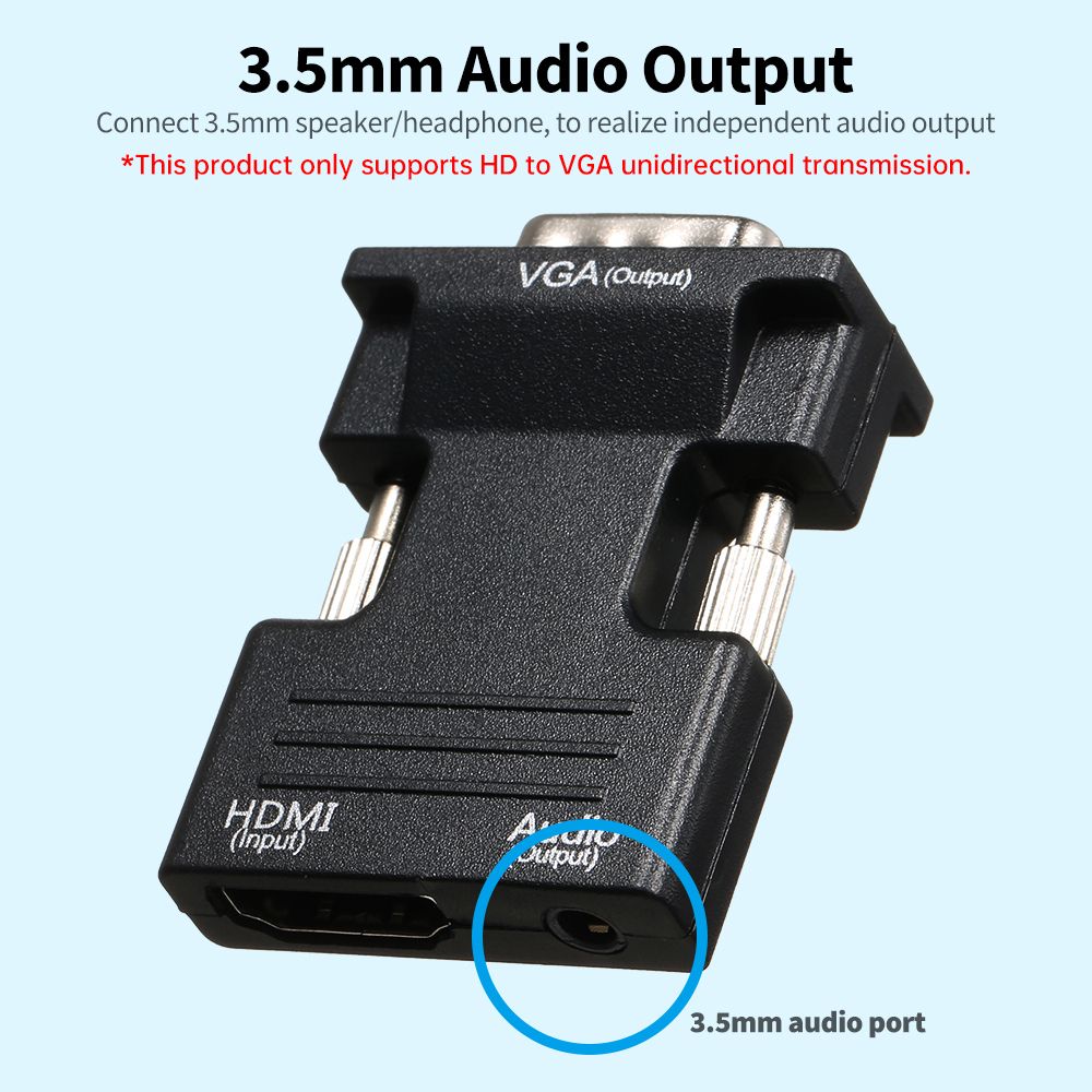 HD Male To VGA Female Adapter With 3.5mm Audio Port Support