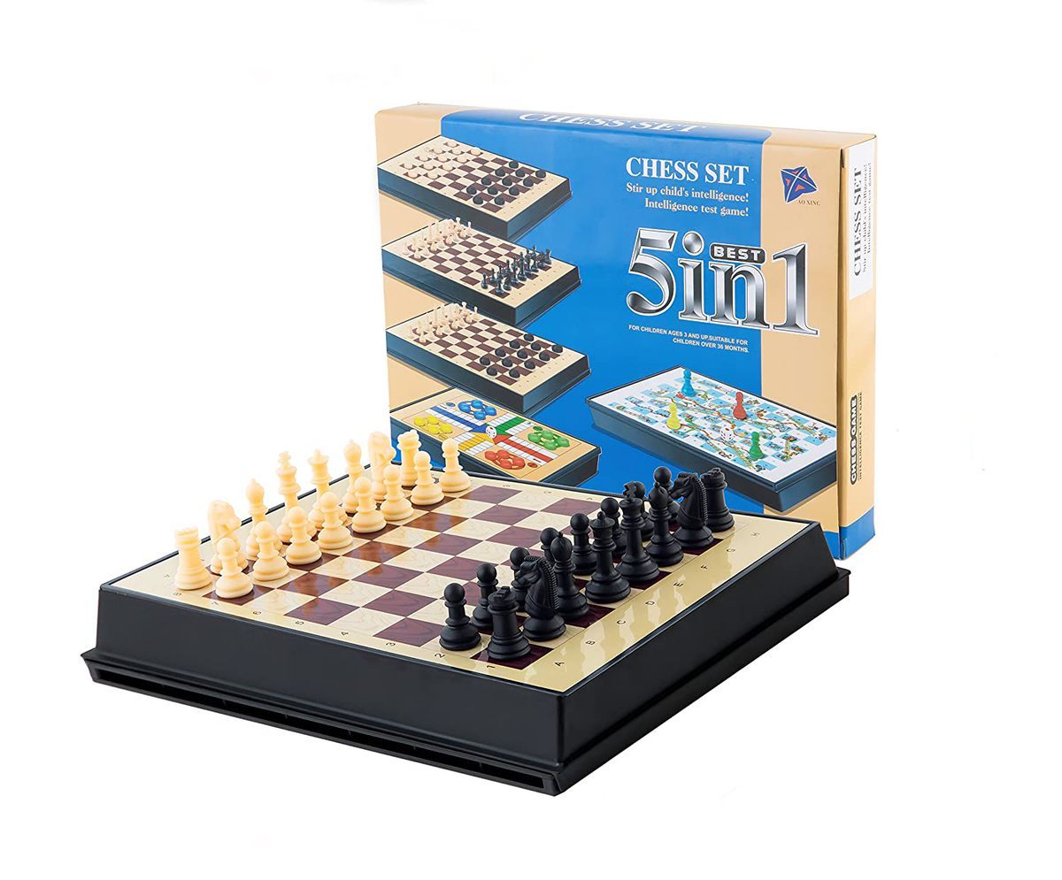 5 In 1 Game Set - Chess - Checkers - Snake & Ladders - Ludo
