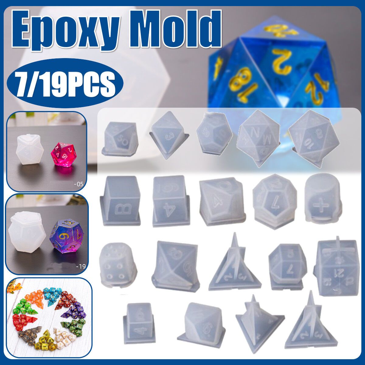 DIY Crystal Epoxy Mold Dice Fillet Shape Digital Game Silicone Mould Art Craft Making Tools Measuring Cup