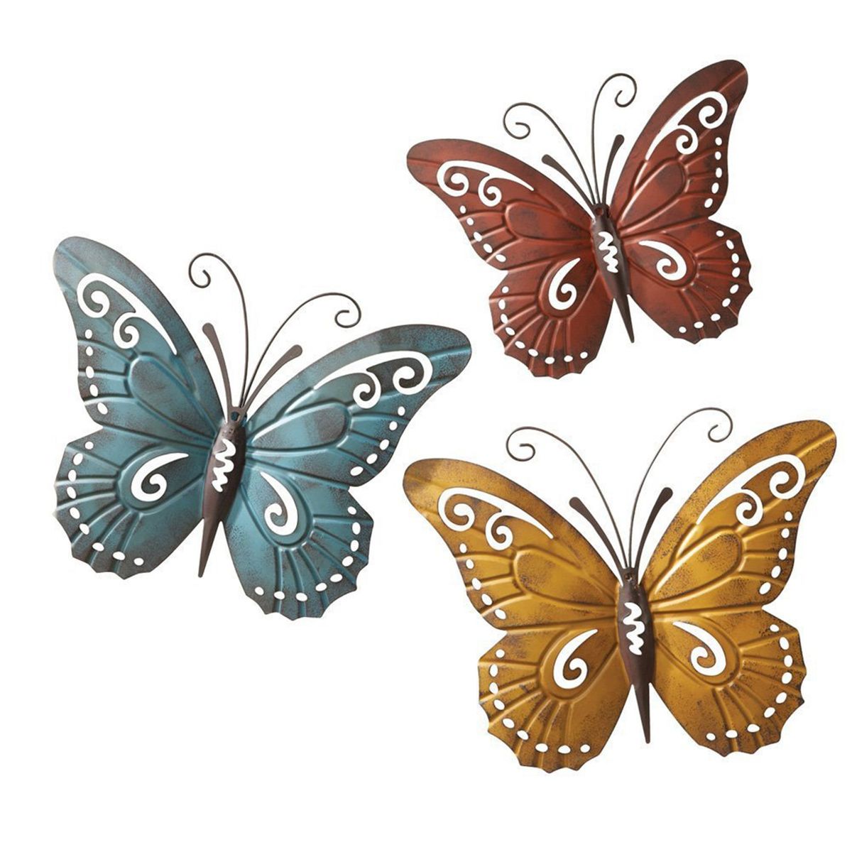 3Pcs Butterfly Statue Metal Polished Butterfly Sculpture Multicolor