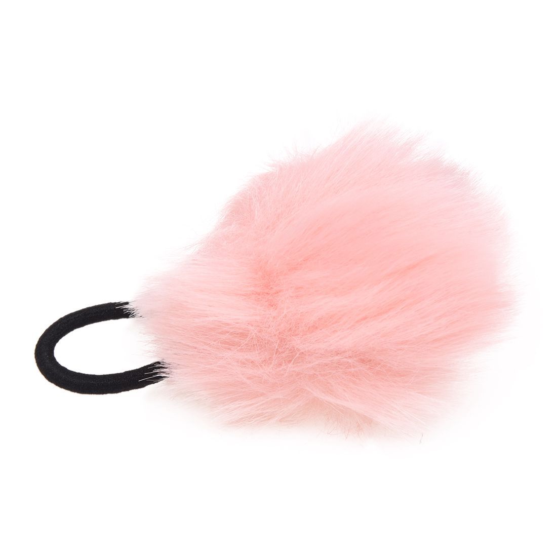 Pink Pom Pom Decor Black Stretchy Band Hair Tie Ponytail