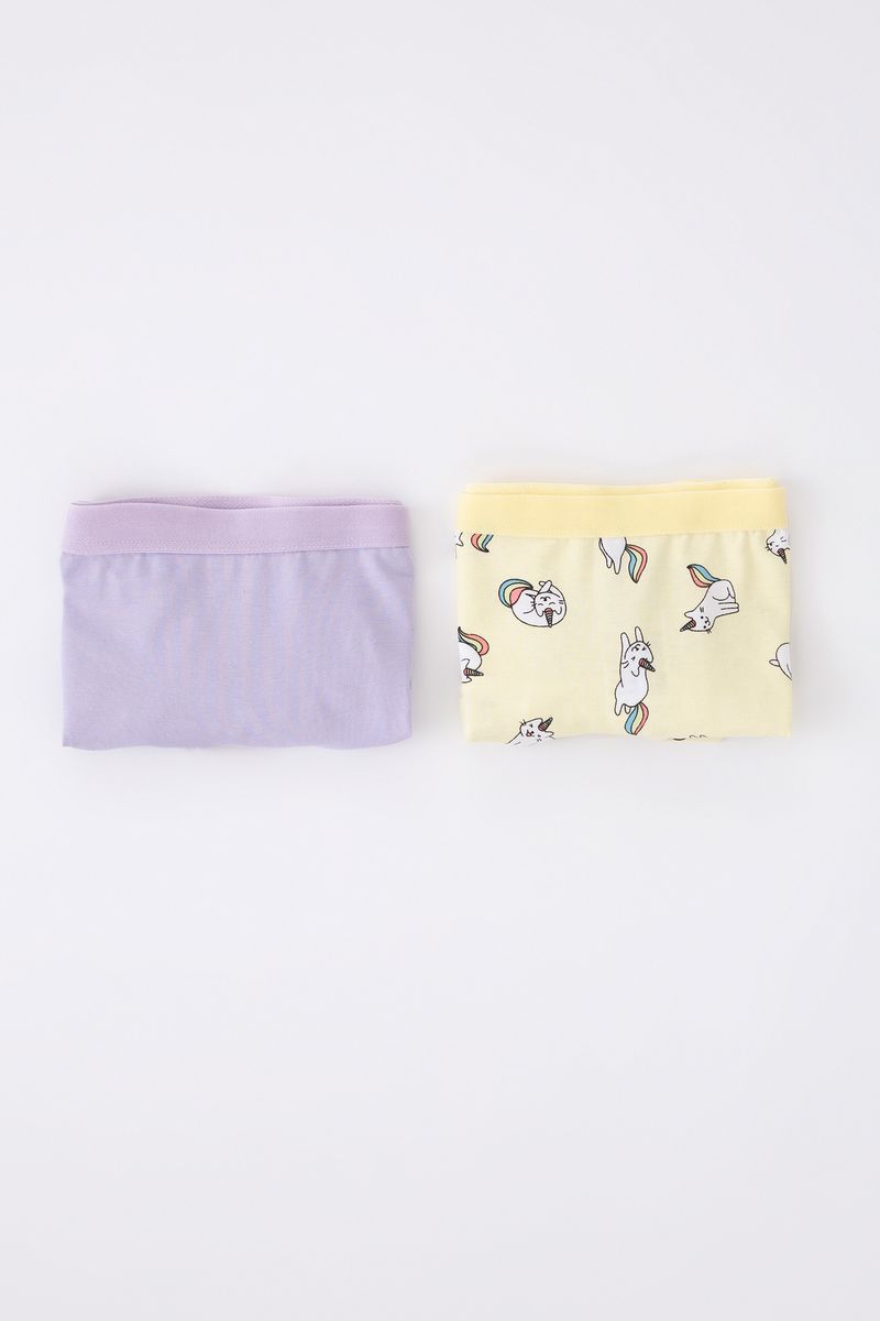 2 Piece Set Girl Underwear Regular Fit Knitted Boxer -Purple and Yellow
