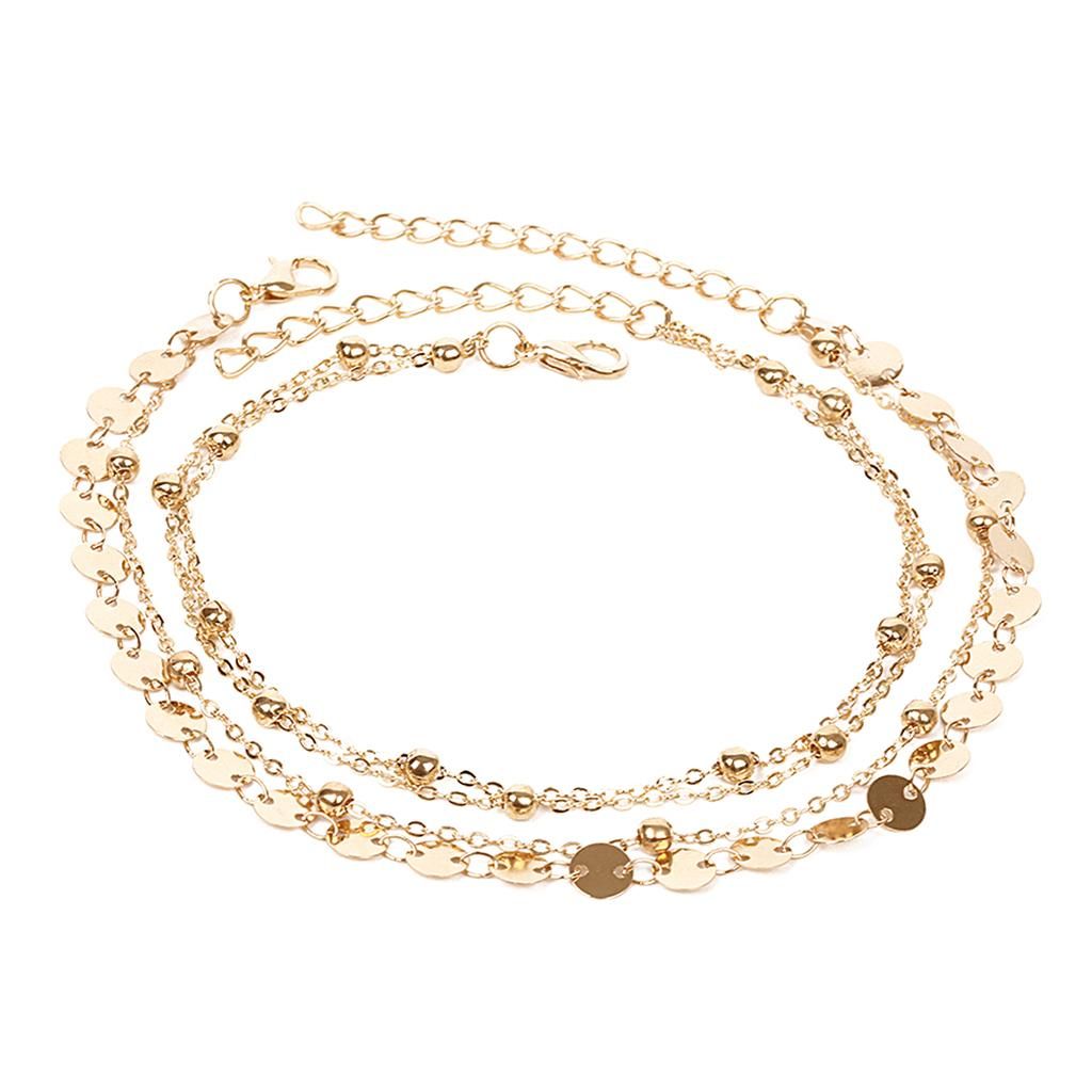 2pcs Adjustable Anklet Chain Coin Sequin Beads Ankle Bracelets Gold
