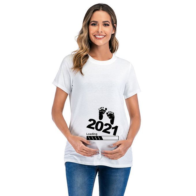 Pregnant Woman  Omfortable T-shirt Short Sleeve T-shirt With Number Design-white-M