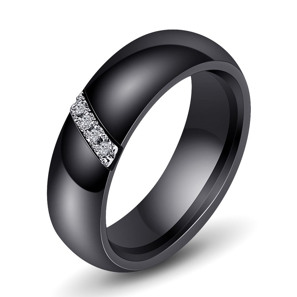 Simple Nano Ceramic Ring Trend Titanium Steel With Zircon Rings,Size:6(Black)