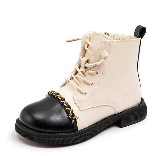 Girl Boots Fashion Children's Leather Boots-Black And White