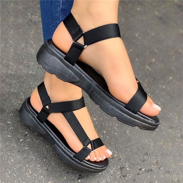 Big Size 43 Multi Colors Casual Shoes Woman Flat Dropship Comfortable Sandals Female Light Sandalias De Mujer(#Black)