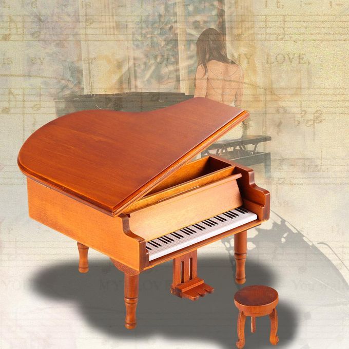 Windup Wooden Piano Musical Box Classical Melody Music Box