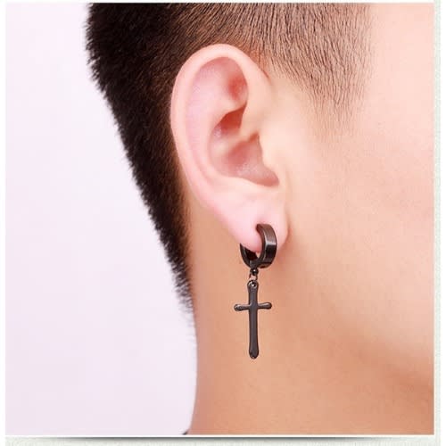 Men's Clip On Drop Down  Earring - Black