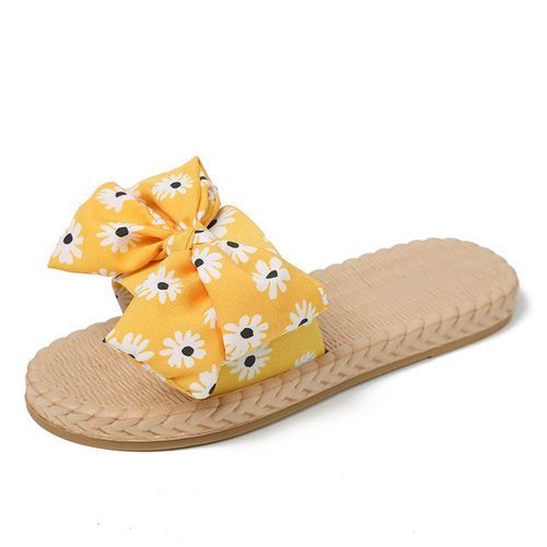 Ladies Fashion Fancy Flat Slippers-Yellow
