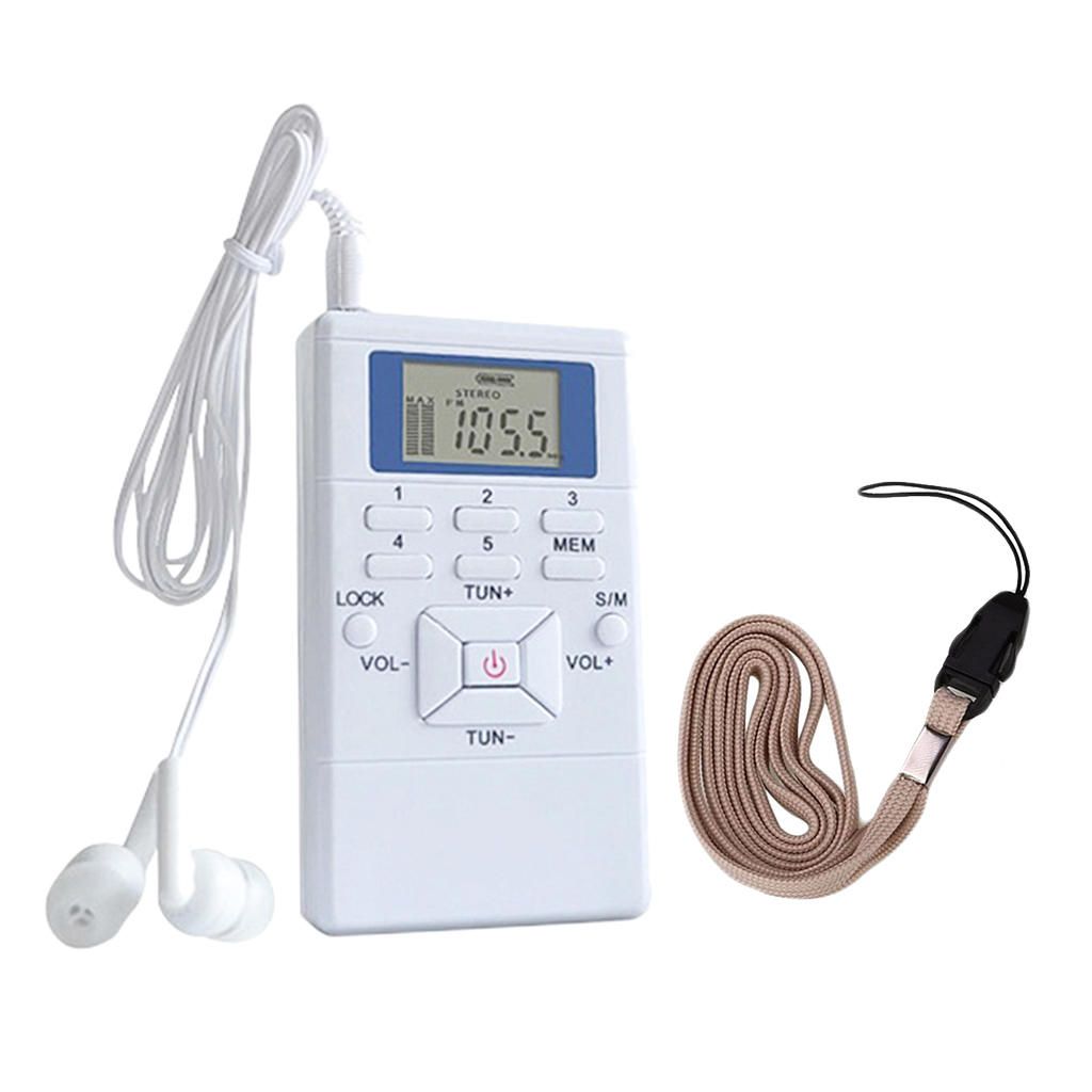 Portable Mini FM Digital Portable Pocket Radio And Earphone White