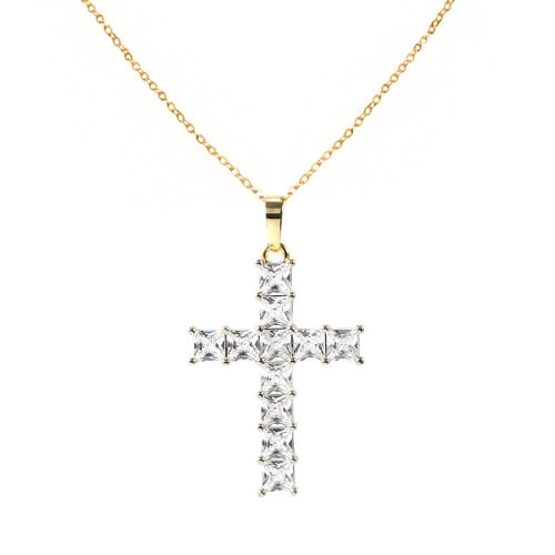 Crystal Cross Pendant Necklace - Gold