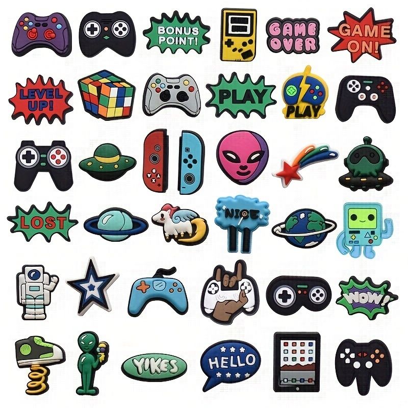 21/37pcs Game Pattern Shoe Charms For Crocs Jibbitz Bubble