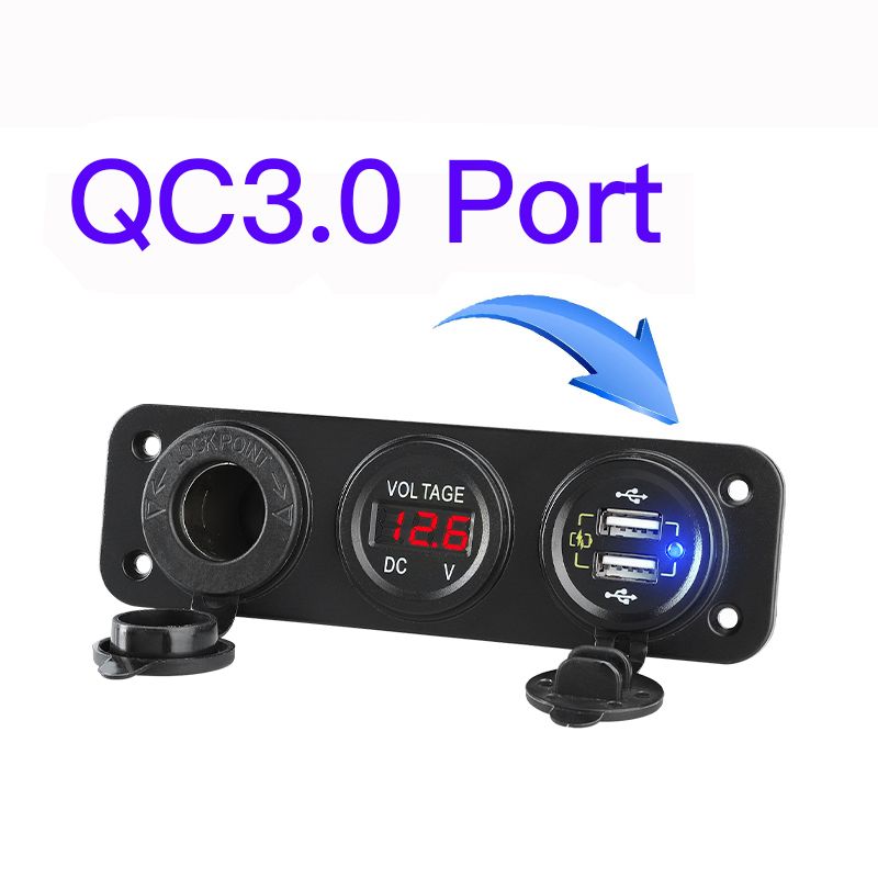 （TU-YY-YD-R QC3.0）Waterproof 12V USB Socket Charger Dual Port Car Charger With Voltmeter LED 12 Volt Adapter Tee For Cigarette  In The Car