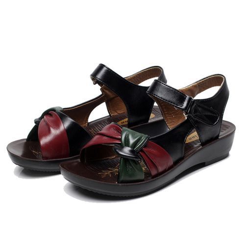 Women Summer Fashion Leather Knot Sandals Wedges Comfort Big Size Shoes-Black