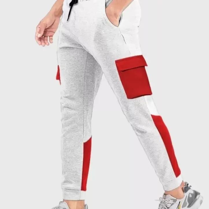 Light Grey & Red Combat Trackpant Jogger For Indoor