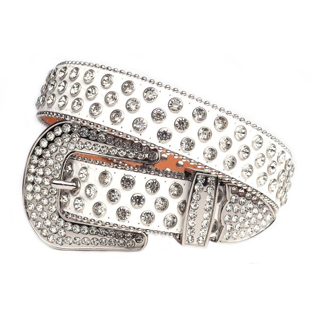 Fashion Strap Diamond Belt Western Crystal Studded Belt Cowgirl Cowboy Rhinestone Belt For Women Men Jean Cinto De Strass(#White)
