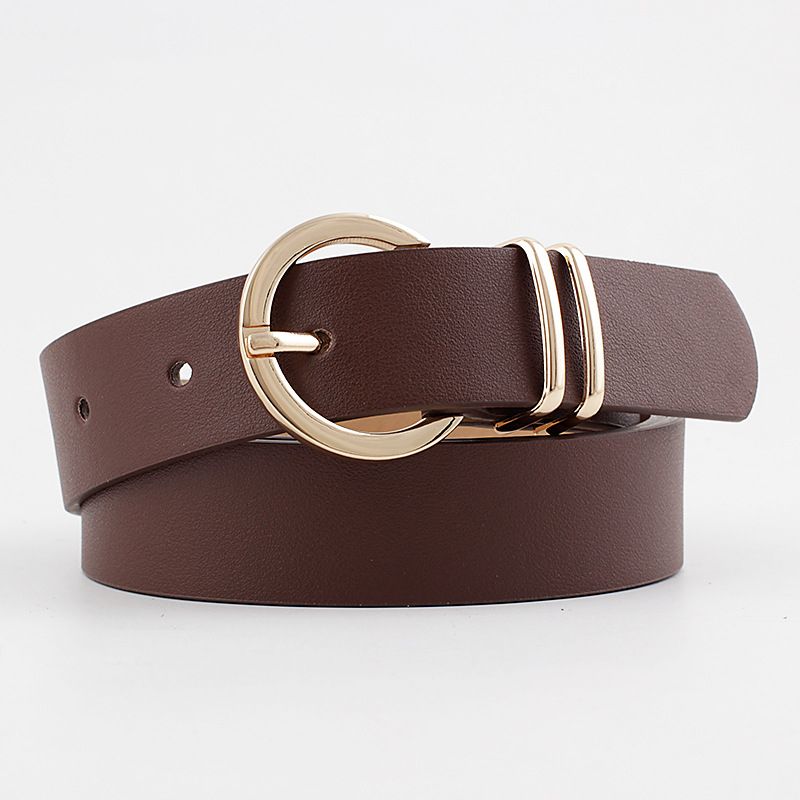 (Dark Brown)Designer High Quality Female Black Brown White Pink Wild Trouser Women's Belt Cowg XXM
