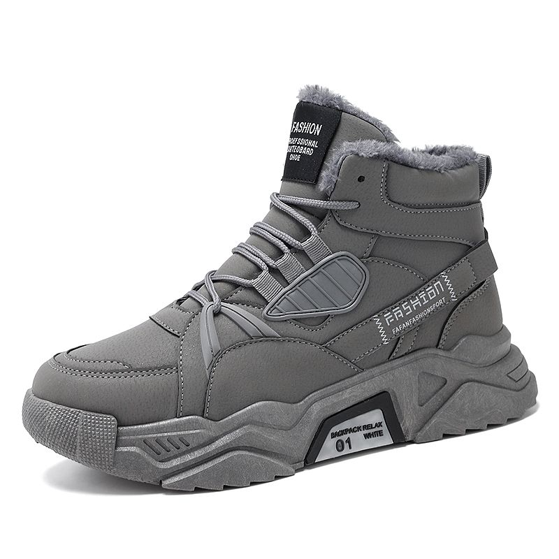 Autumn Winter Snow Boots  Men Warm Plush Boots High Top Shoes Chaussure Mans Casual Shoes Western Desert Footwear Male Sneakers-gray