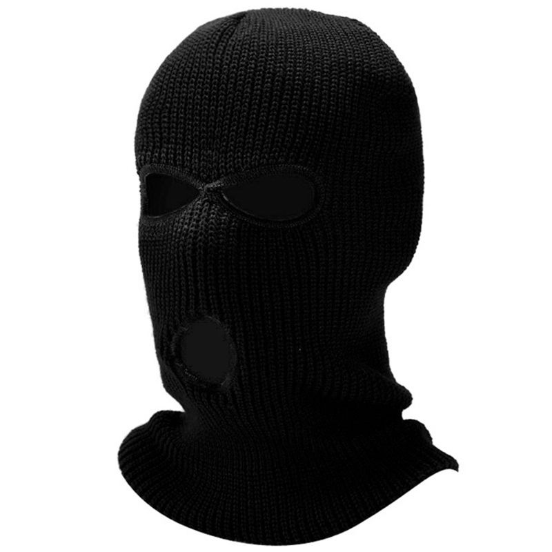 Winter Warm Hat Three-Hole Wool Knitted Anti-Terrorist Headgear Robber Hoed-black