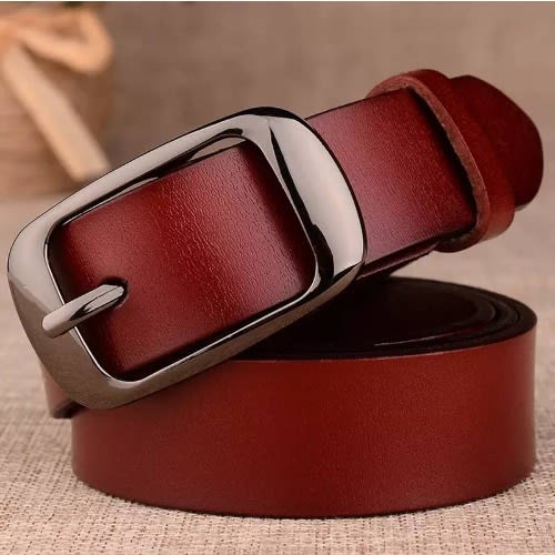 Leather Black Bar Belt- Dark Red