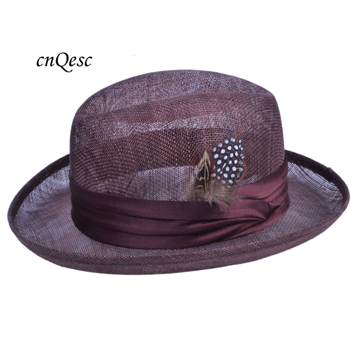 Unisex Sinamay hat Trilby Fedora Panama for Kentucky Derby,church,wedding,travel,brown,black,navy blue