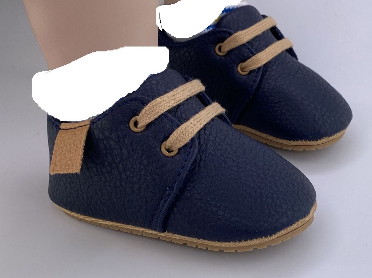 Simon Baby Boy Birthday Leather In-Lace Shoe  - Navy Blue