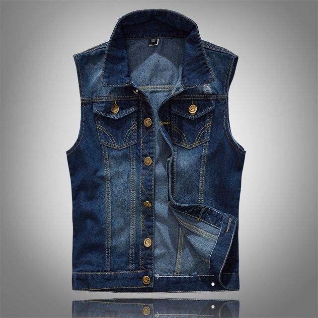 Mens Denim Vest Teens Solid Color Sleeveless Casual Waistcoat Men's Jean Jacket