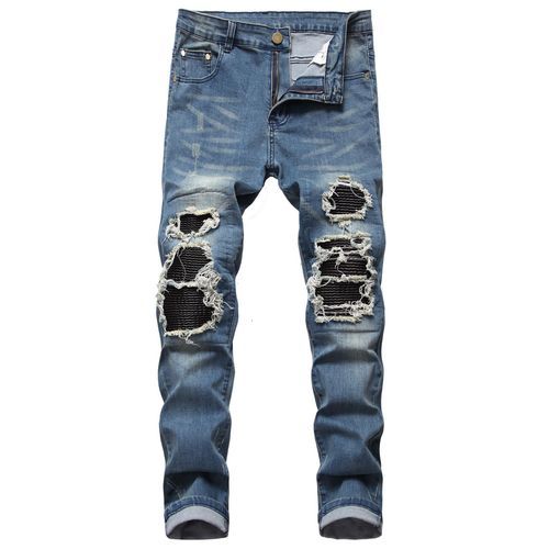 Men's Fashion Slim Stretch High Street Ripped Jeans For Men-Blue