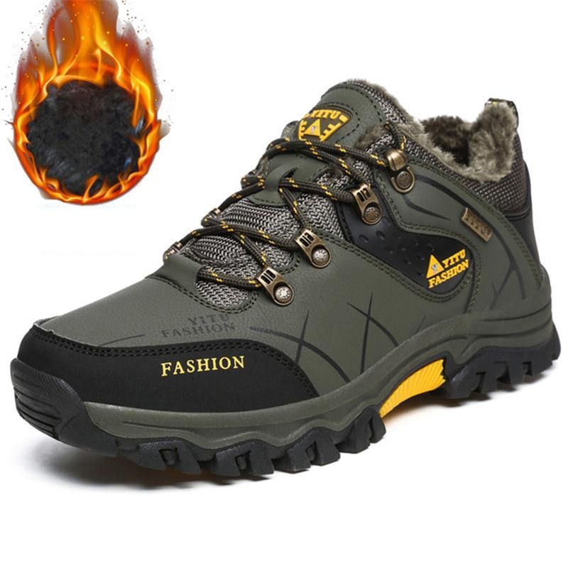 Men Snow Boots Waterproof Leather Sneakers Men'S Boots 2022 Winter-Plush Army Green2
