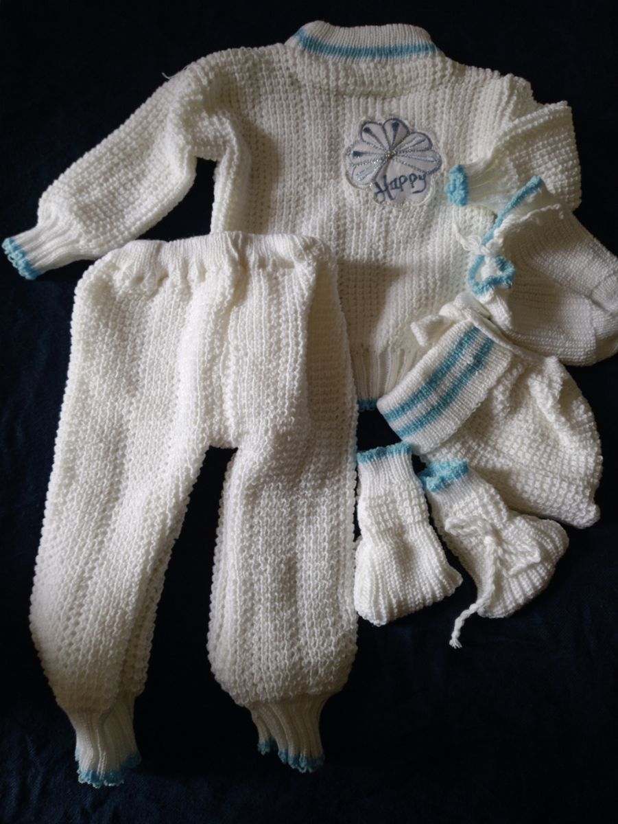 Set Of Baby Sweater With An Extra Cap A4- White And Blue