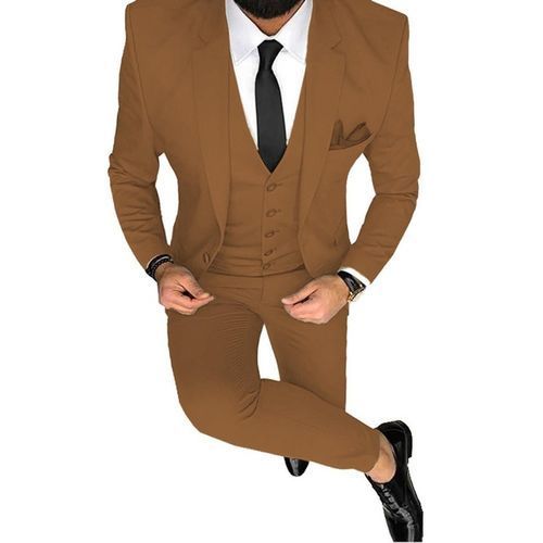 Groom Wedding Suits For Men Fashion Slim Fit Best Man 3 Piec Brown