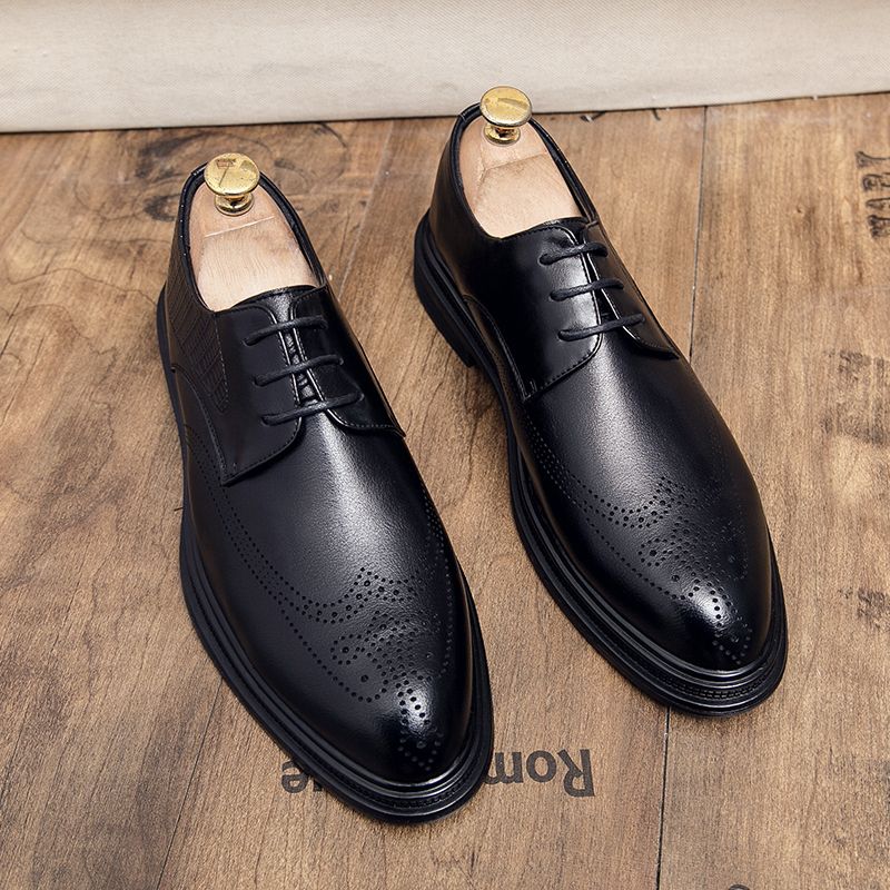 Men Leather Shoes Pointed Business Dress Shoes All-Match Casual Shoes Shock-Absorbing Footwear Wear Resistant Sole Black