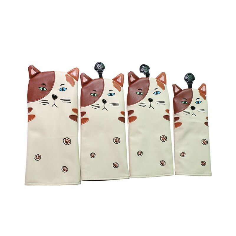 4 Pcs Cute Cartoon Cat Head Golf Headcovers Tee Sets Driver