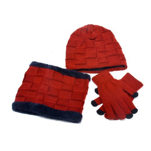 3Pcs/Set Ear Protection High Elastic Scarf Hat-Wine Red