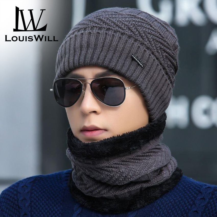LouisWill Men's Warm Thick Wool Knitted Hat Protects Ears