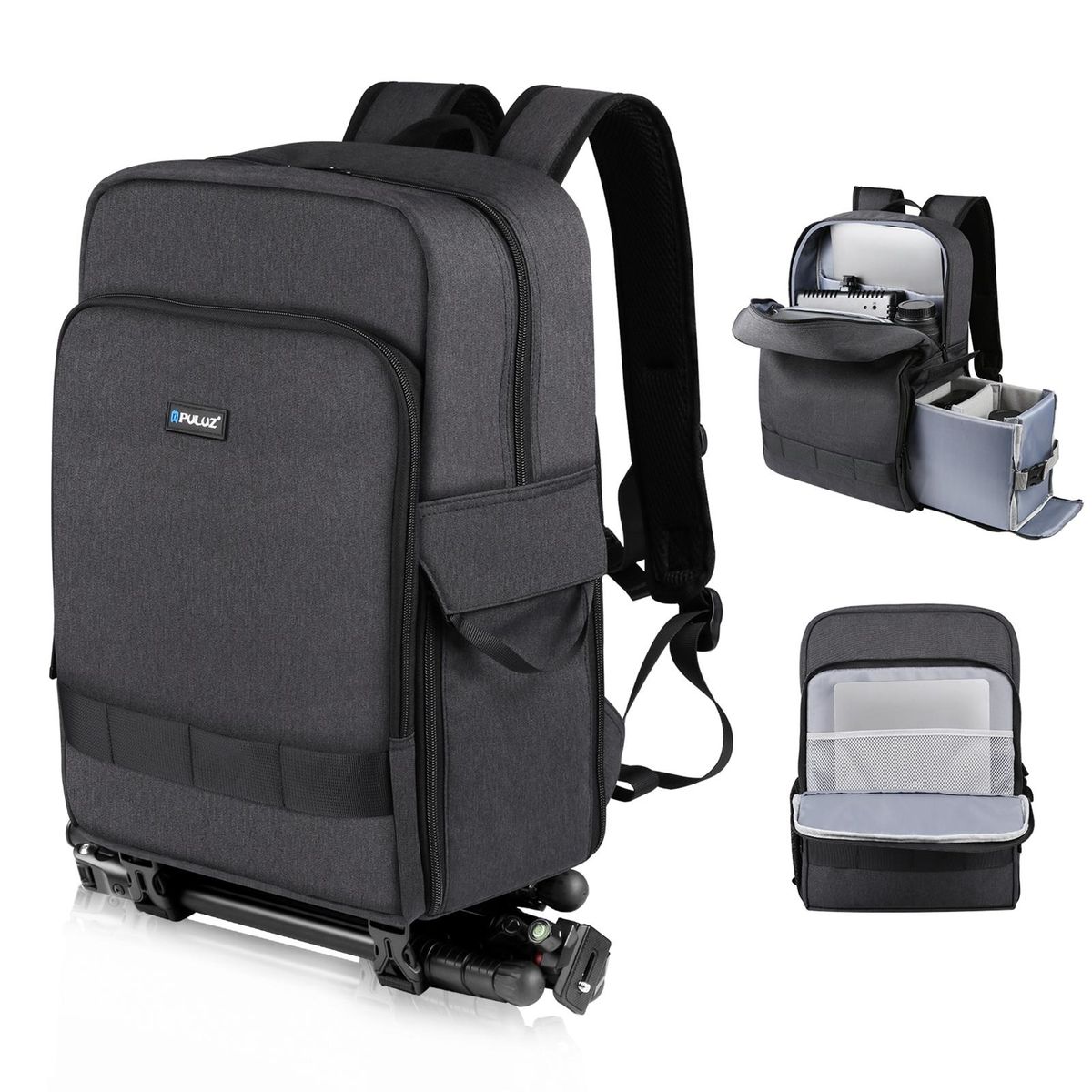 PULUZ PU5017B Portable Camera Backpack Camera Bag Dual Shoulder Straps Large Capacity Camera Case with Laptop Compartment Tripod Holder for Women Men Photographer