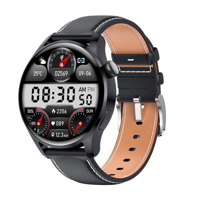 JW3 Fitness Tracker Smart Watch Men 390*390 Smartwatch Android IOS Waterproof Full Touch Heart Rate Blood Pressure(#Black Leather)