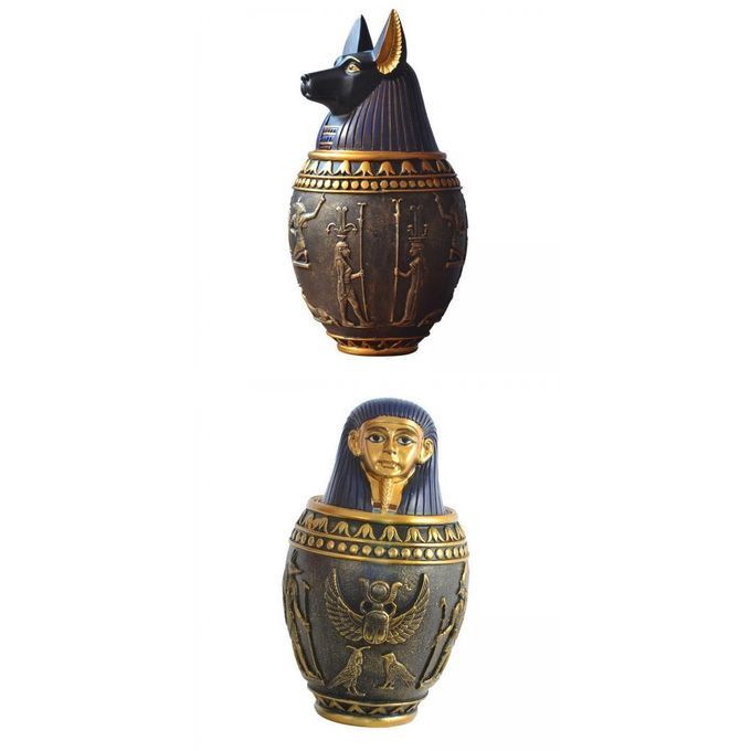 2x Cat Urn Pet Memorial Casket Egyptian Cold Cast Resin Four Sons Of
