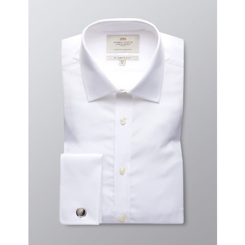 Men's Formal White Poplin Slim Fit Shirt - Double Cuff - Easy Iron